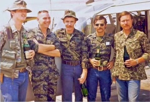 five US military soldiers in Tiger Stripe Camo during Vietnam era