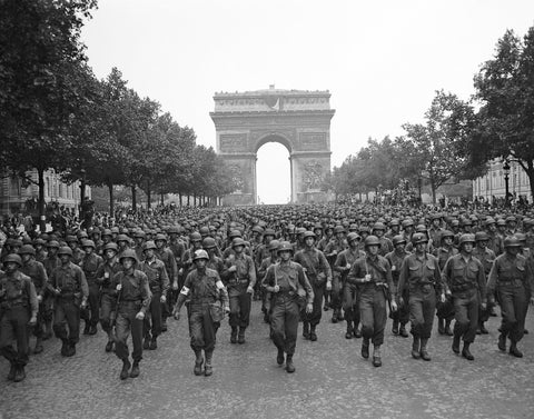 US military soldiers marching in world war two era