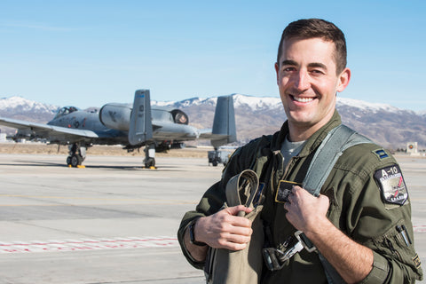 Male Army pilot in front of A-10 Warthog.