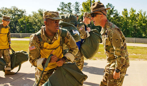 Drill instructor yelling at recruit