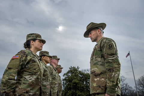 Drill instructor starring at recruit