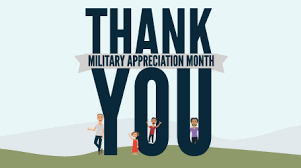 Military appreciation month promotion graphic saying Thank You