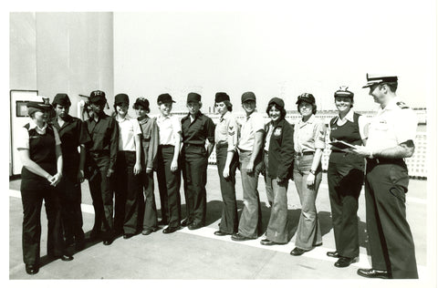 Black and white image of women in USCG uniforms