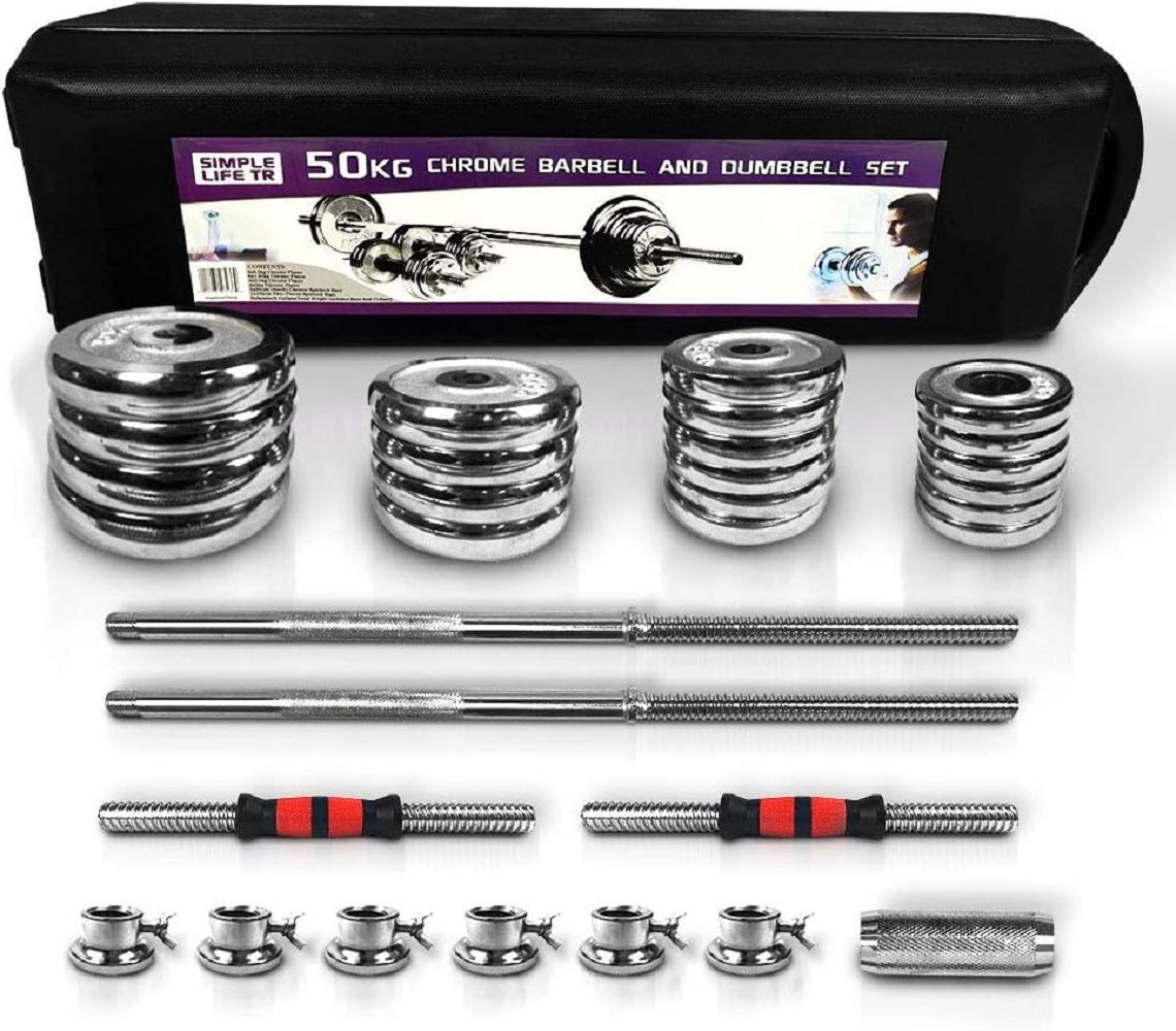 MLNshops Compact Dumbbell Set with Carry Box, 50kg Chrome