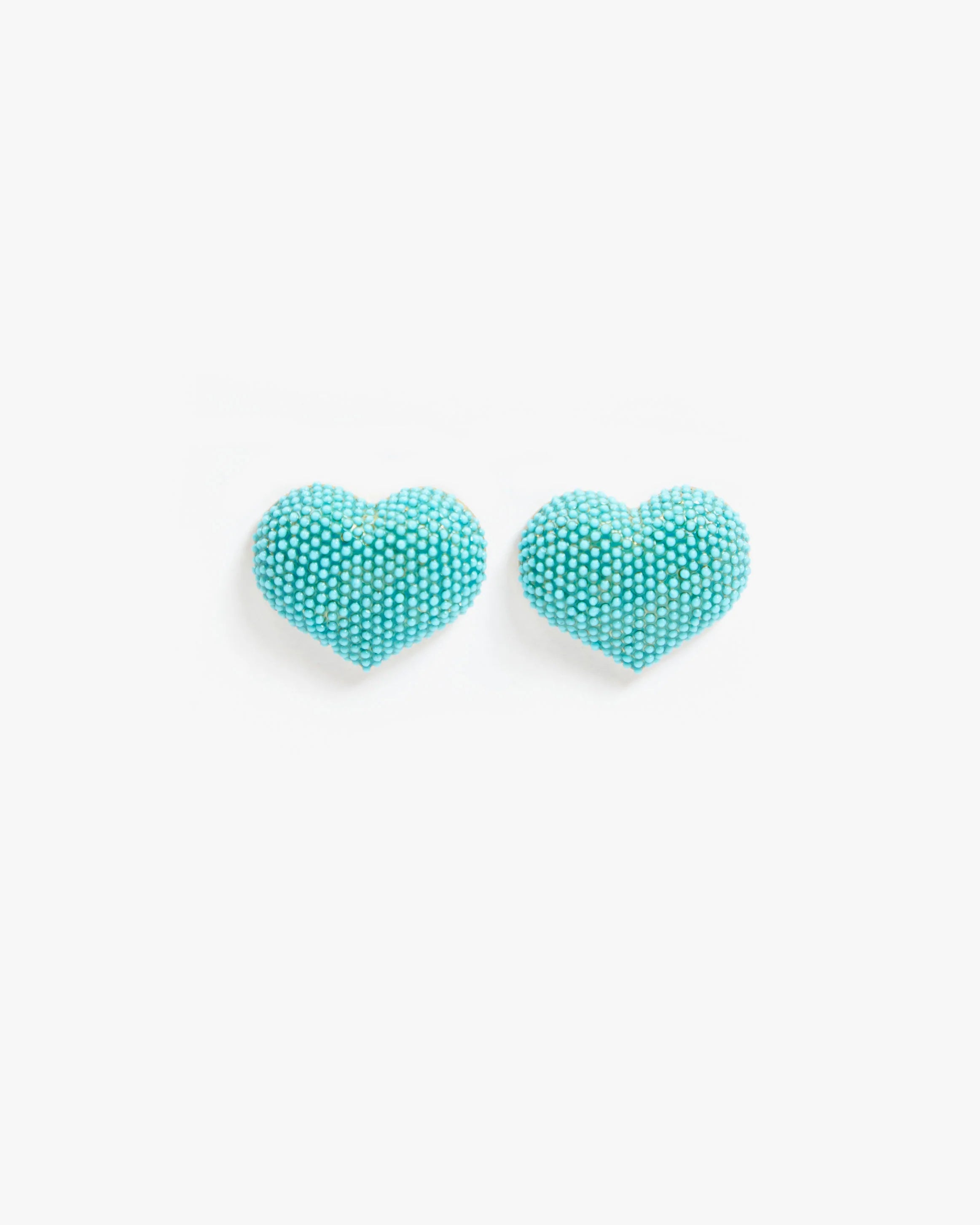 Beaded Heart Stud Earrings in Turquoise