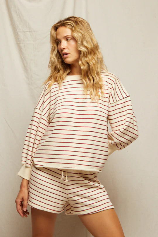 Niall Fleece Pullover in Red Stripe