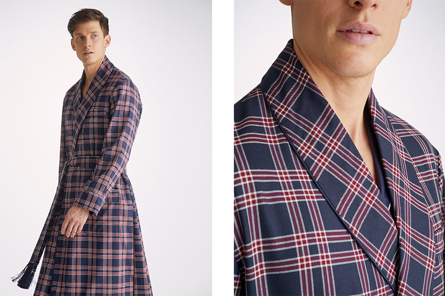 Man wearing check wool gown