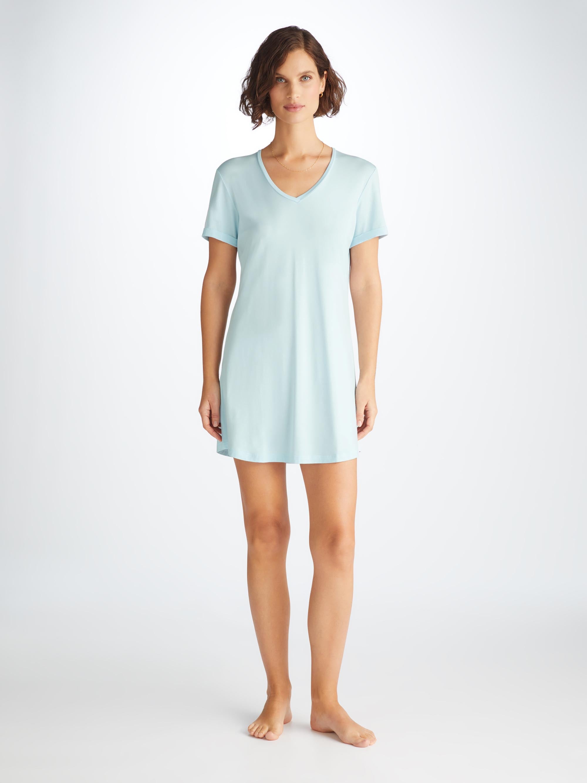 Shop Derek Rose Women's V-neck Sleep T-shirt Lara Micro Modal Stretch Ice Blue