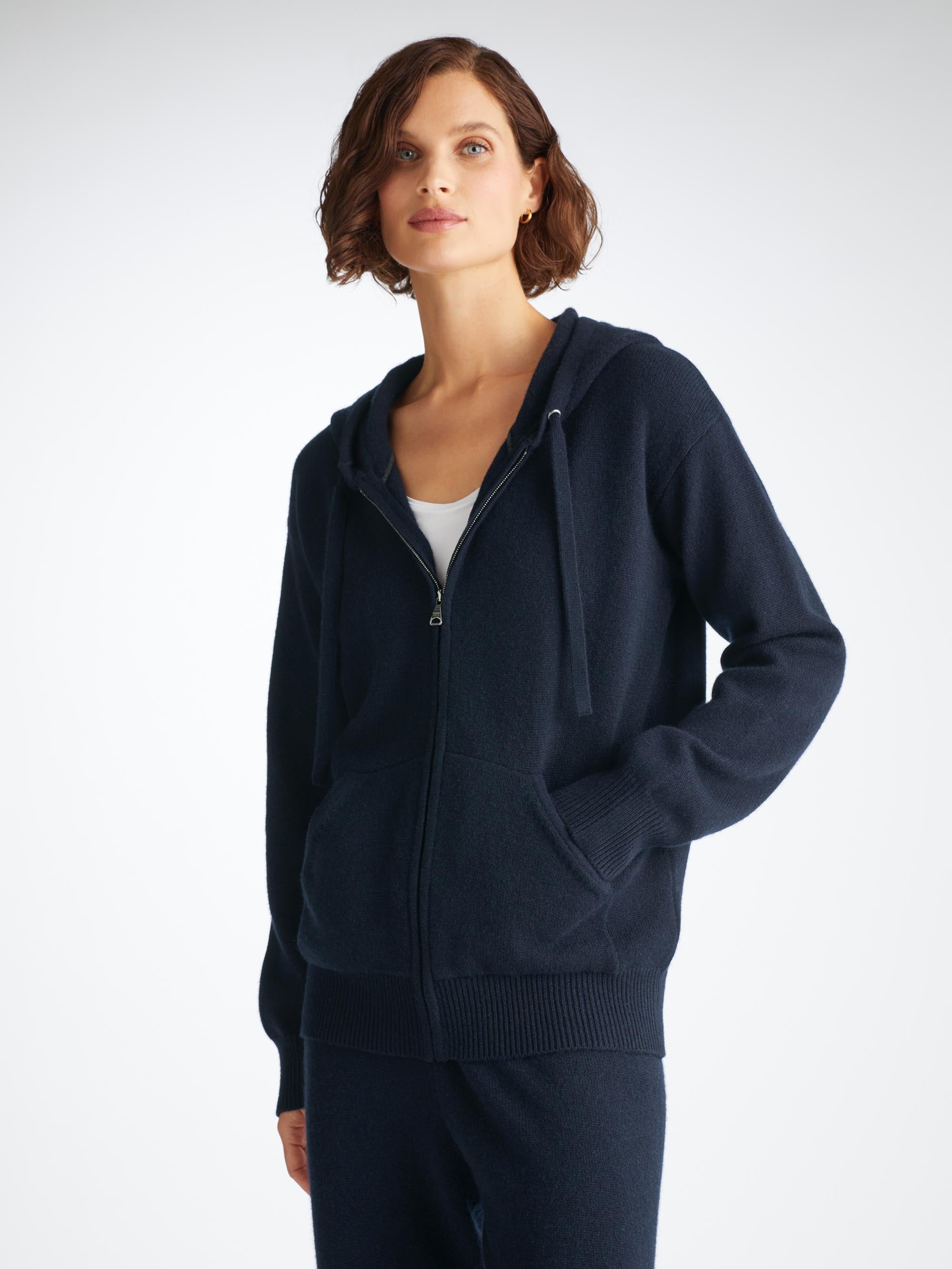 Derek Rose Women's Hoodie Daphne Cashmere Navy