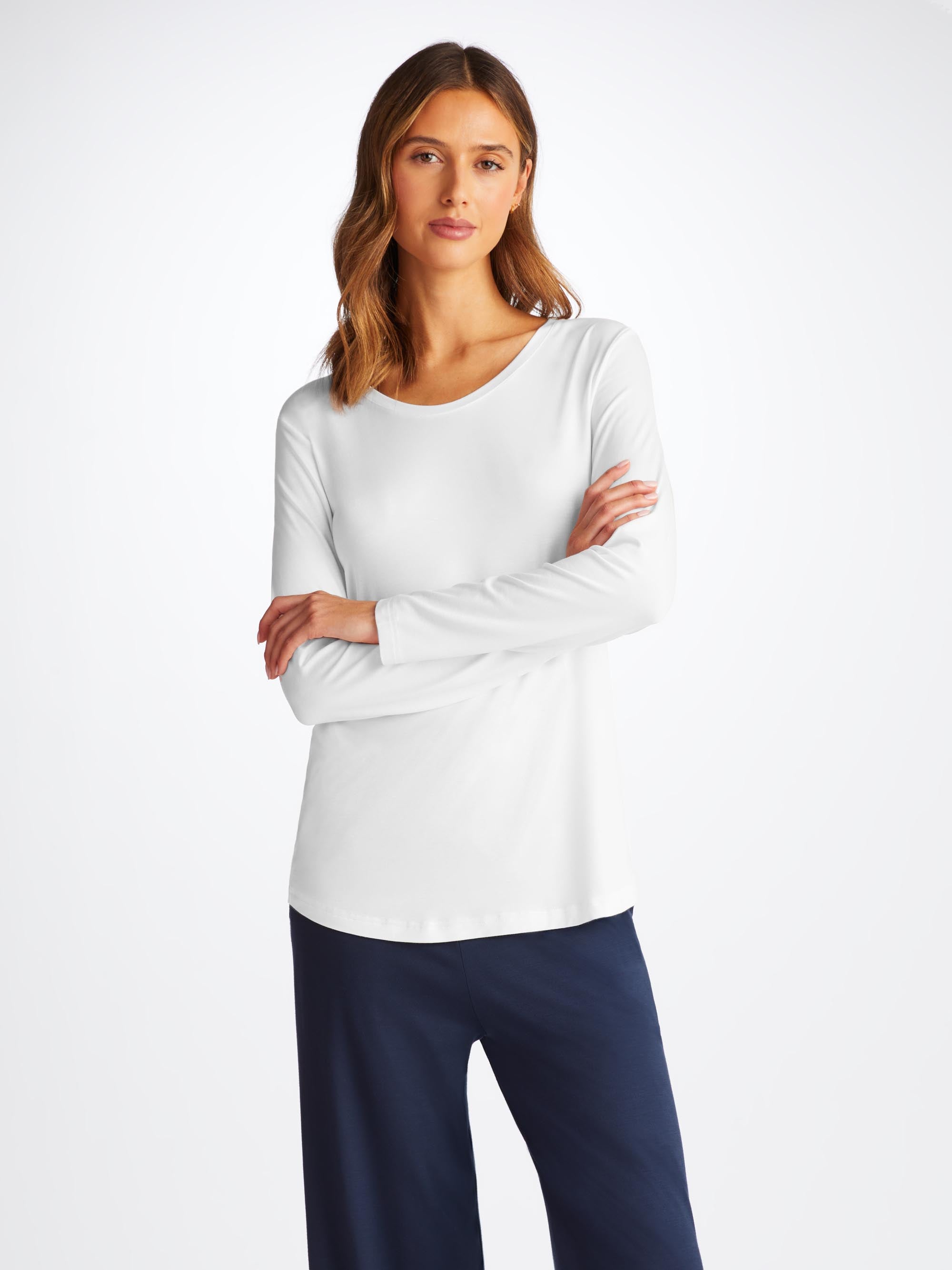 Shop Derek Rose Women's Long Sleeve T-shirt Lara Micro Modal Stretch White