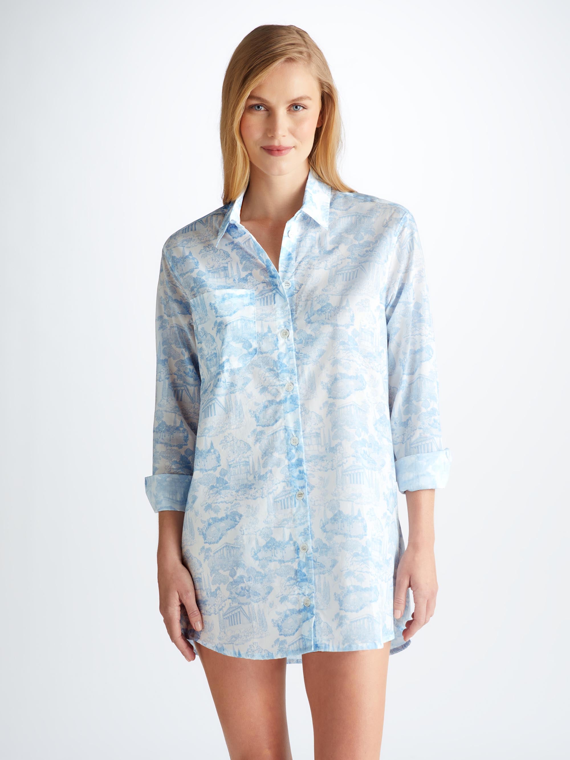 Derek Rose Women's Nightshirt Ledbury 77 Cotton Batiste White In Blue