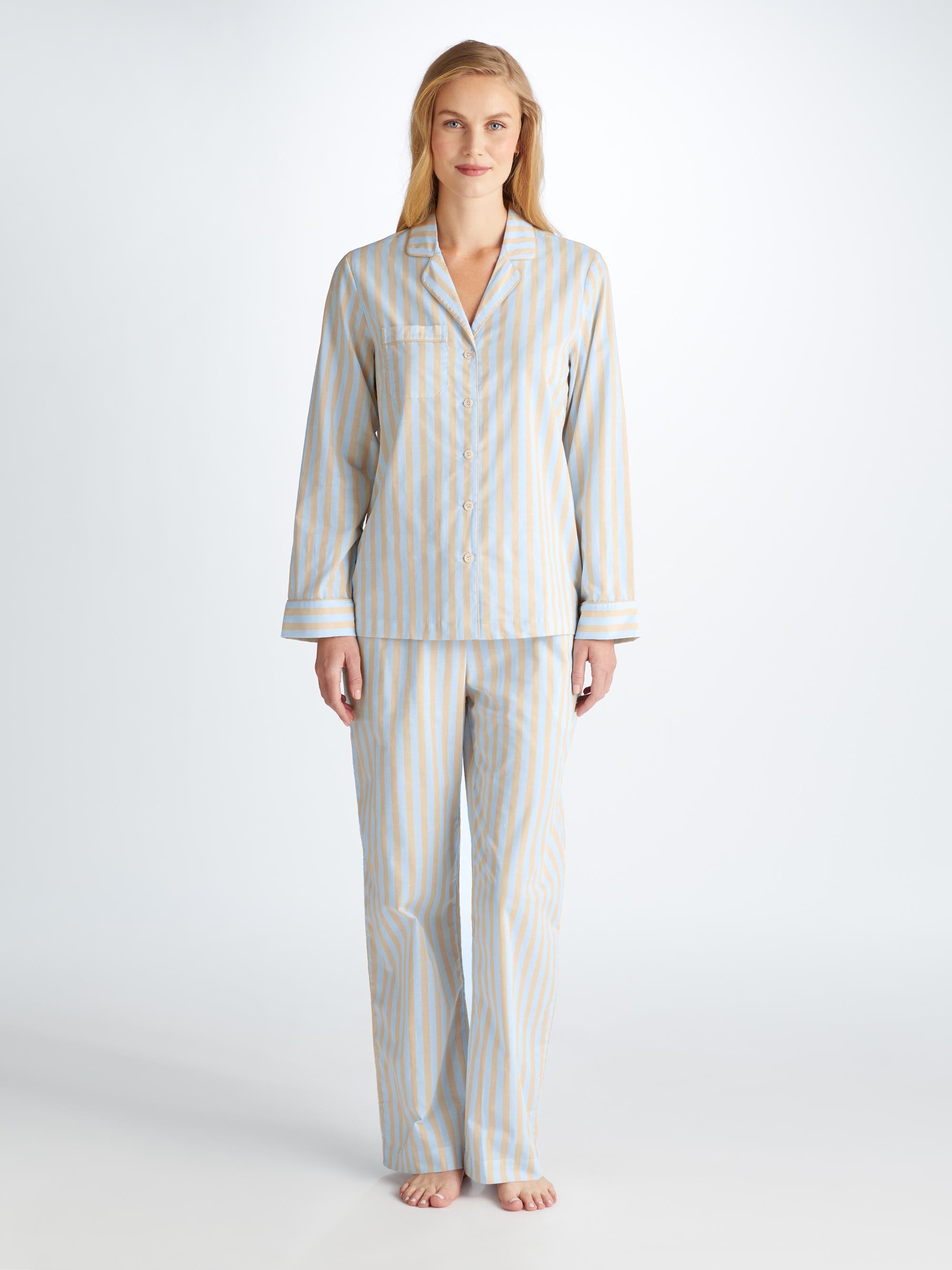 Shop Derek Rose Women's Pyjamas Amalfi 20 Cotton Batiste Blue