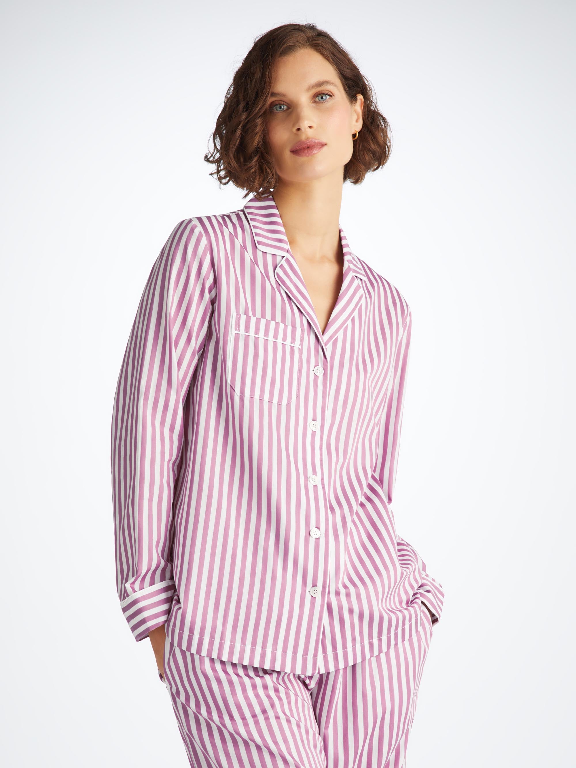 Shop Derek Rose Women's Pyjamas Capri 23 Cotton Batiste Purple