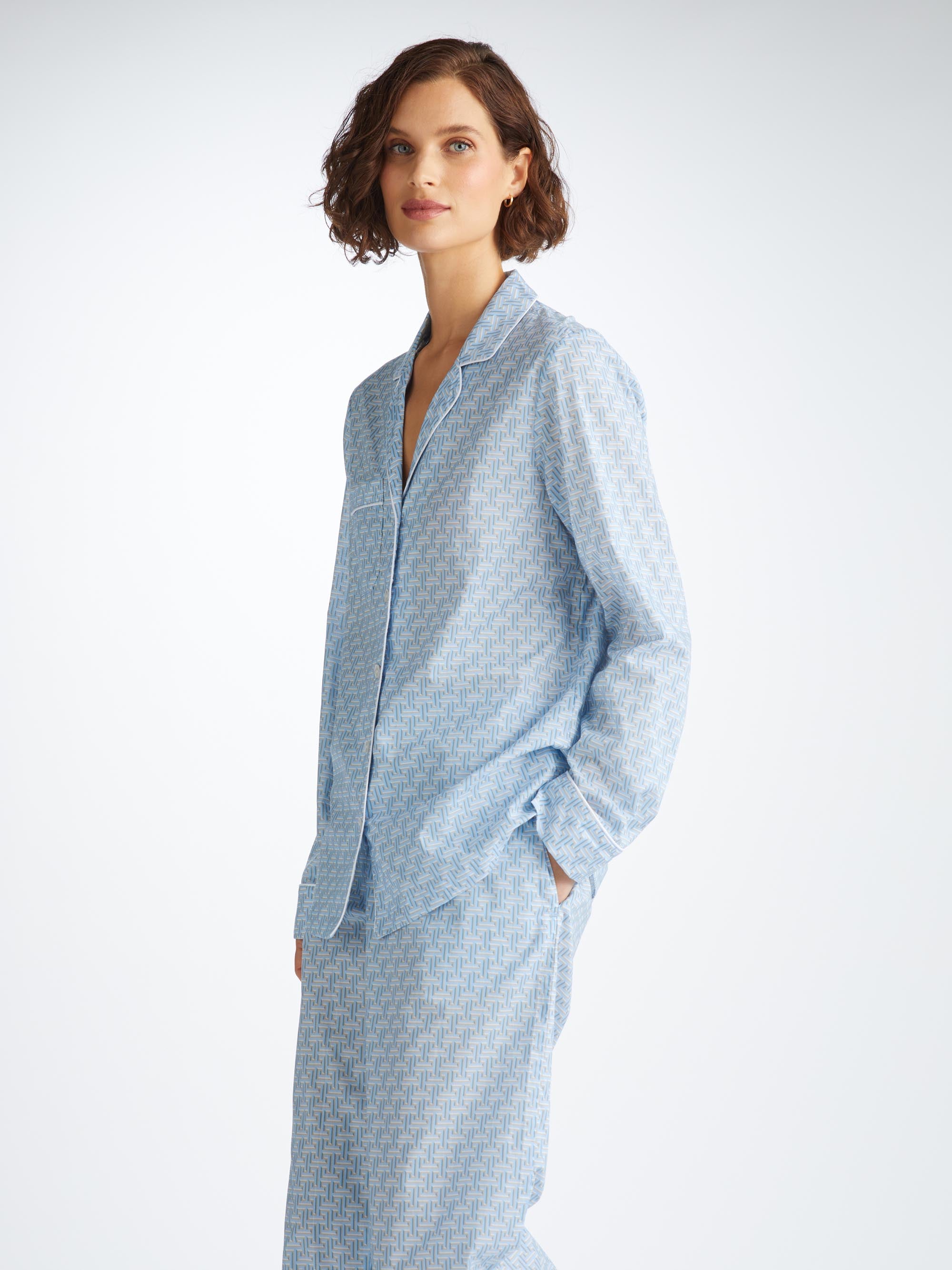 Shop Derek Rose Women's Pyjamas Ledbury 72 Cotton Batiste Blue