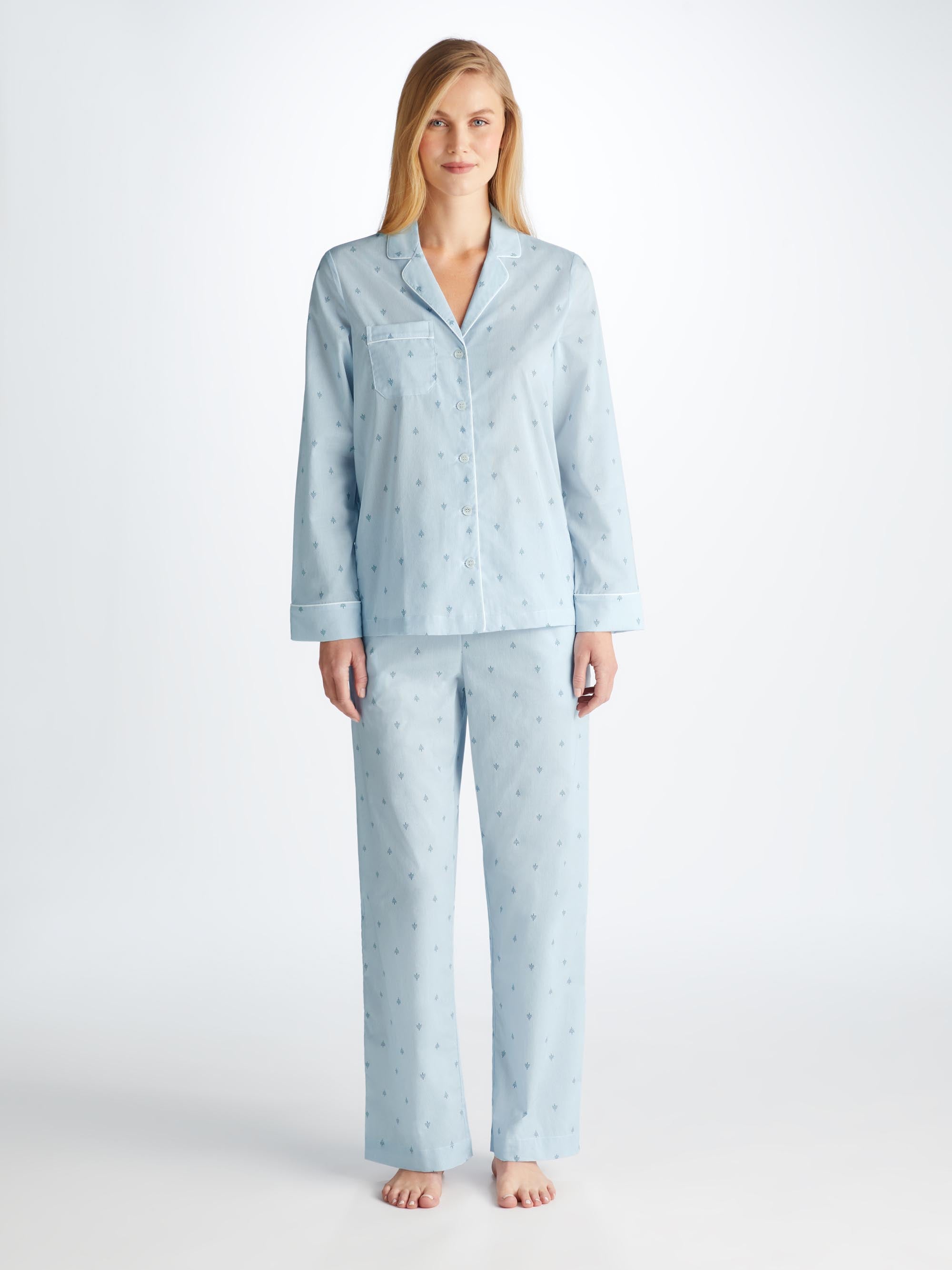 Shop Derek Rose Women's Pyjamas Nelson 100 Cotton Batiste Blue