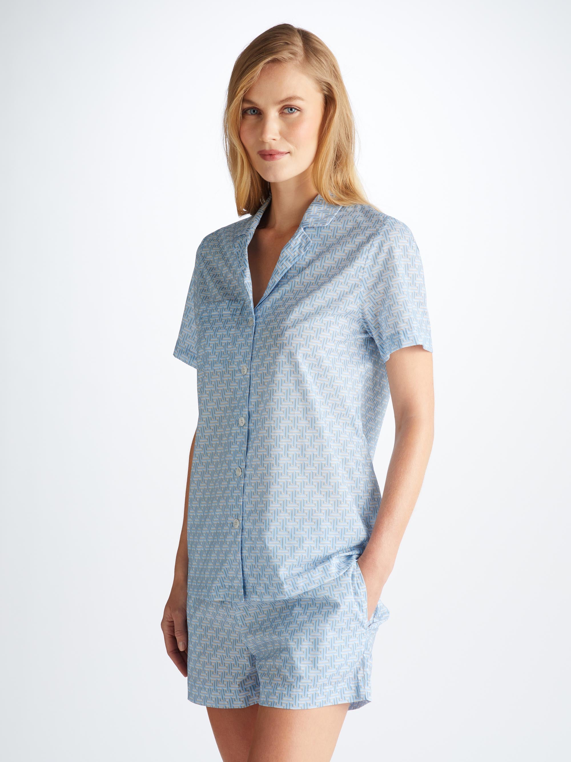 Shop Derek Rose Women's Short Pyjamas Ledbury 72 Cotton Batiste Blue