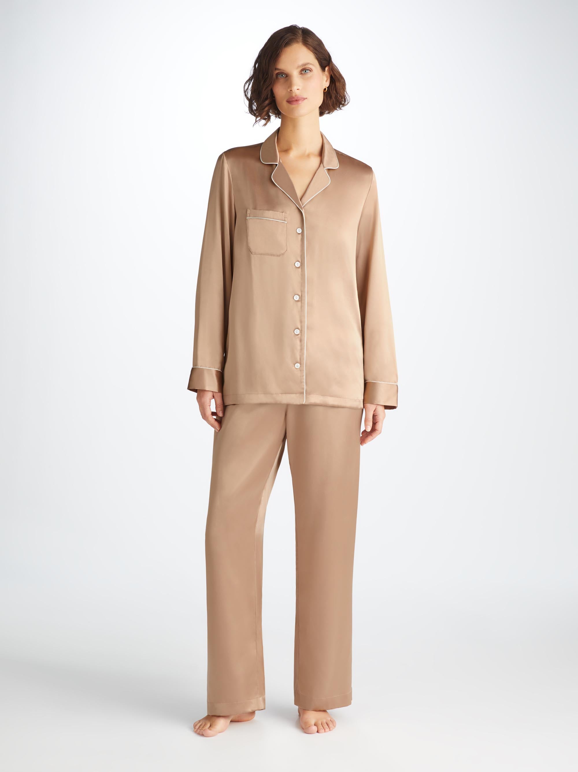 Derek Rose Women's Pyjamas Bailey Silk Satin Gold In Brown