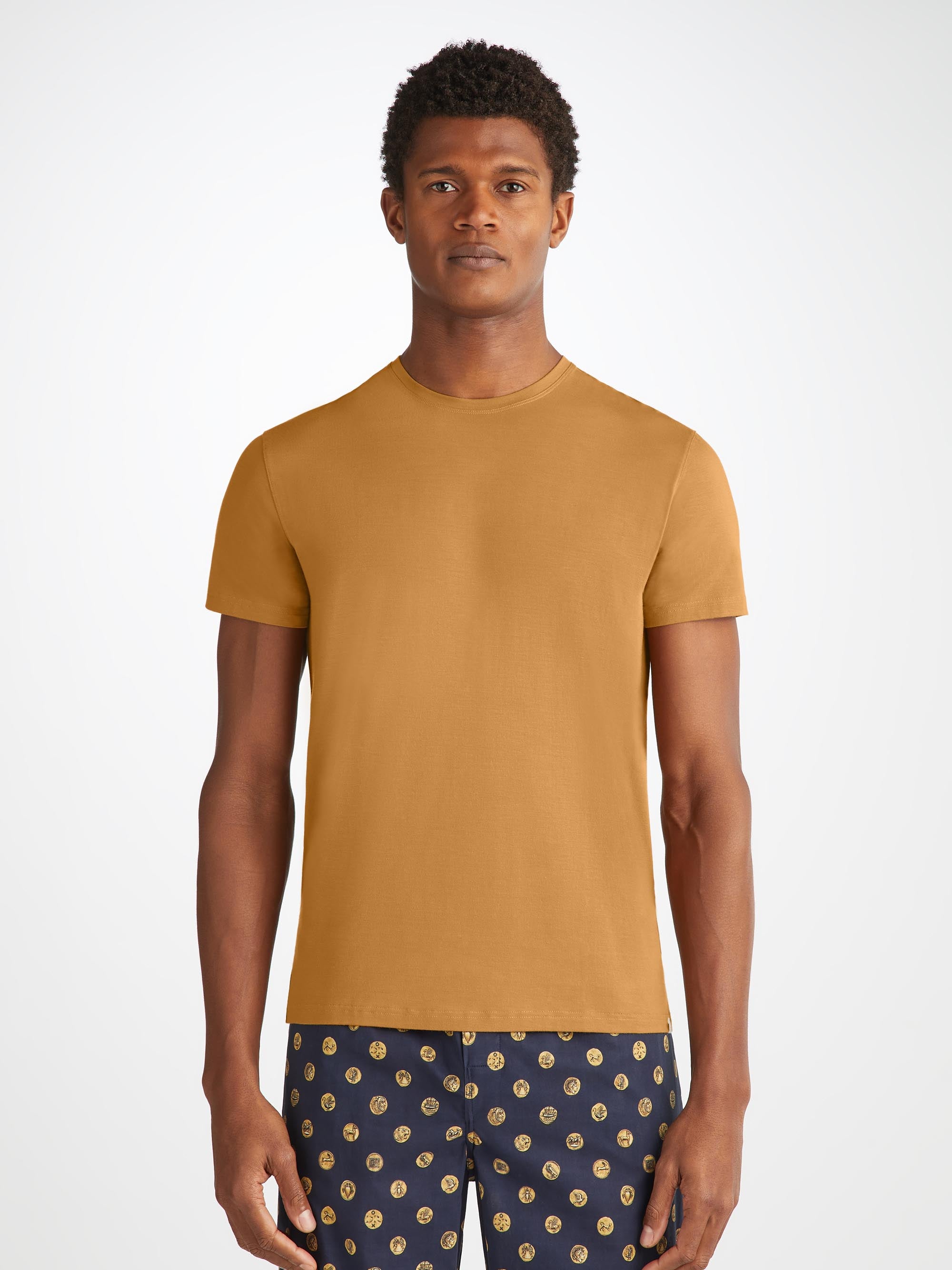 Derek Rose Men's T-Shirt Basel Micro Modal Stretch Gold