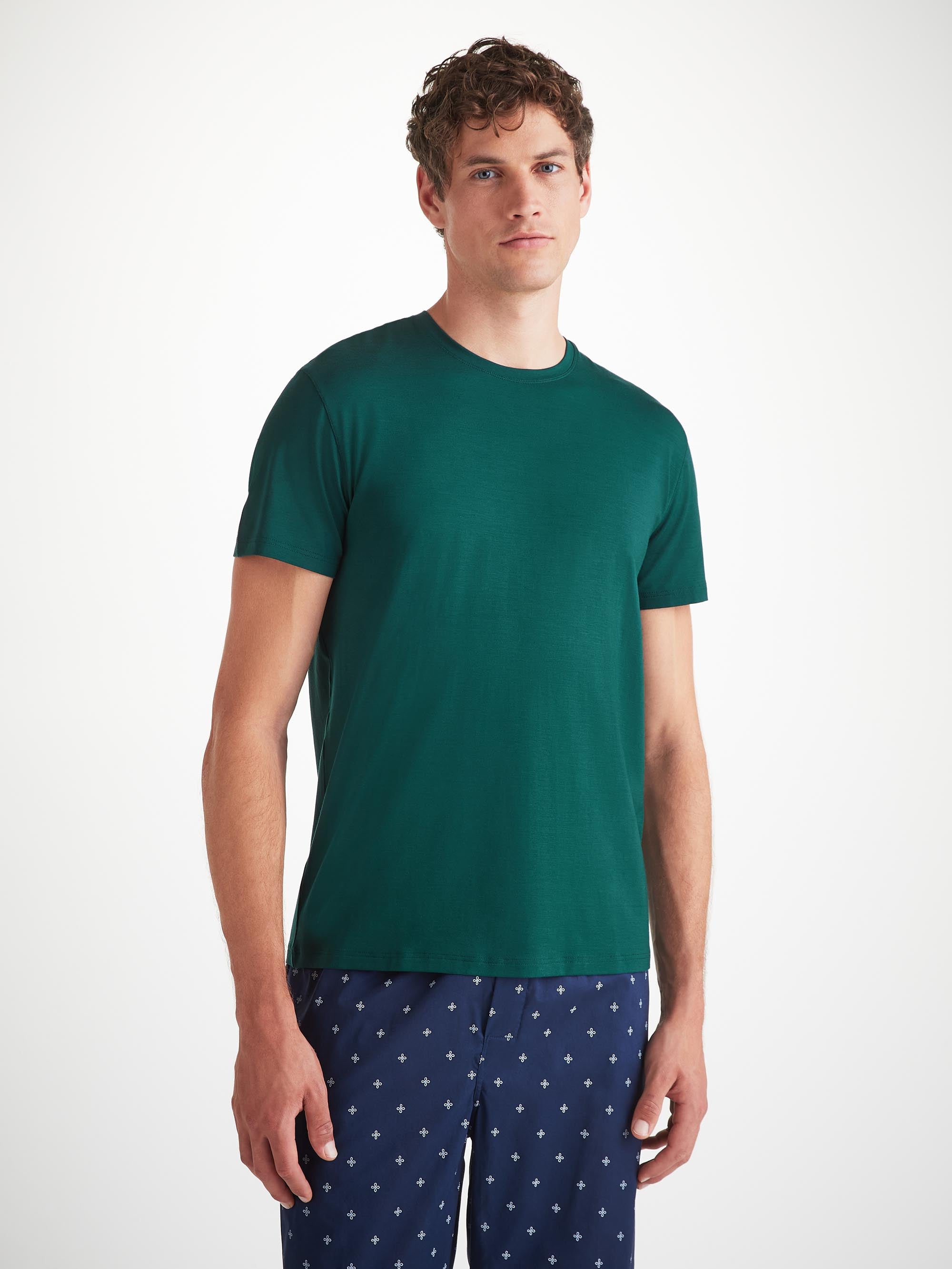 Derek Rose Men's T-Shirt Basel Micro Modal Stretch Pine Green