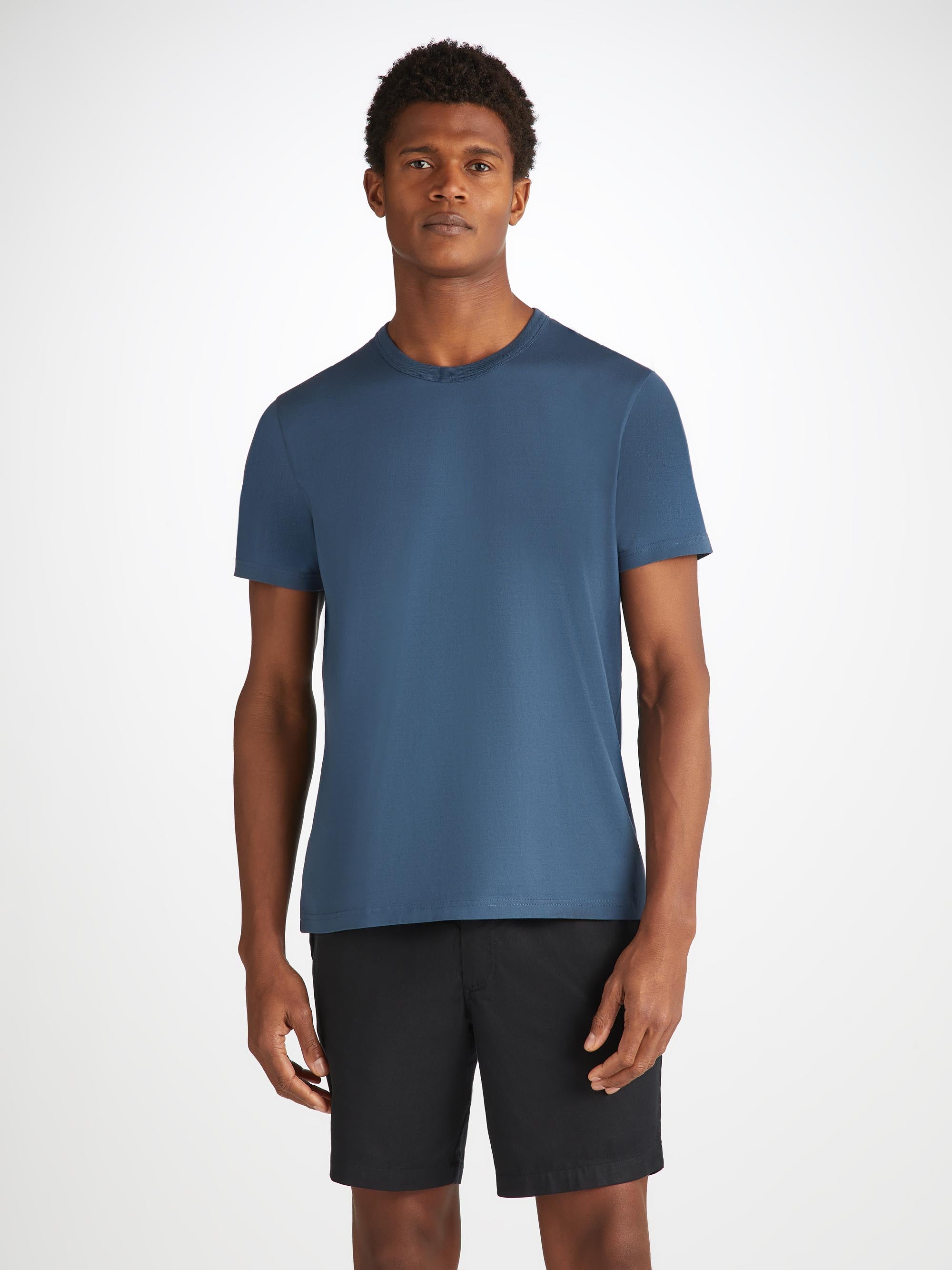 Shop Derek Rose Men's T-shirt Barny Pima Cotton Denim