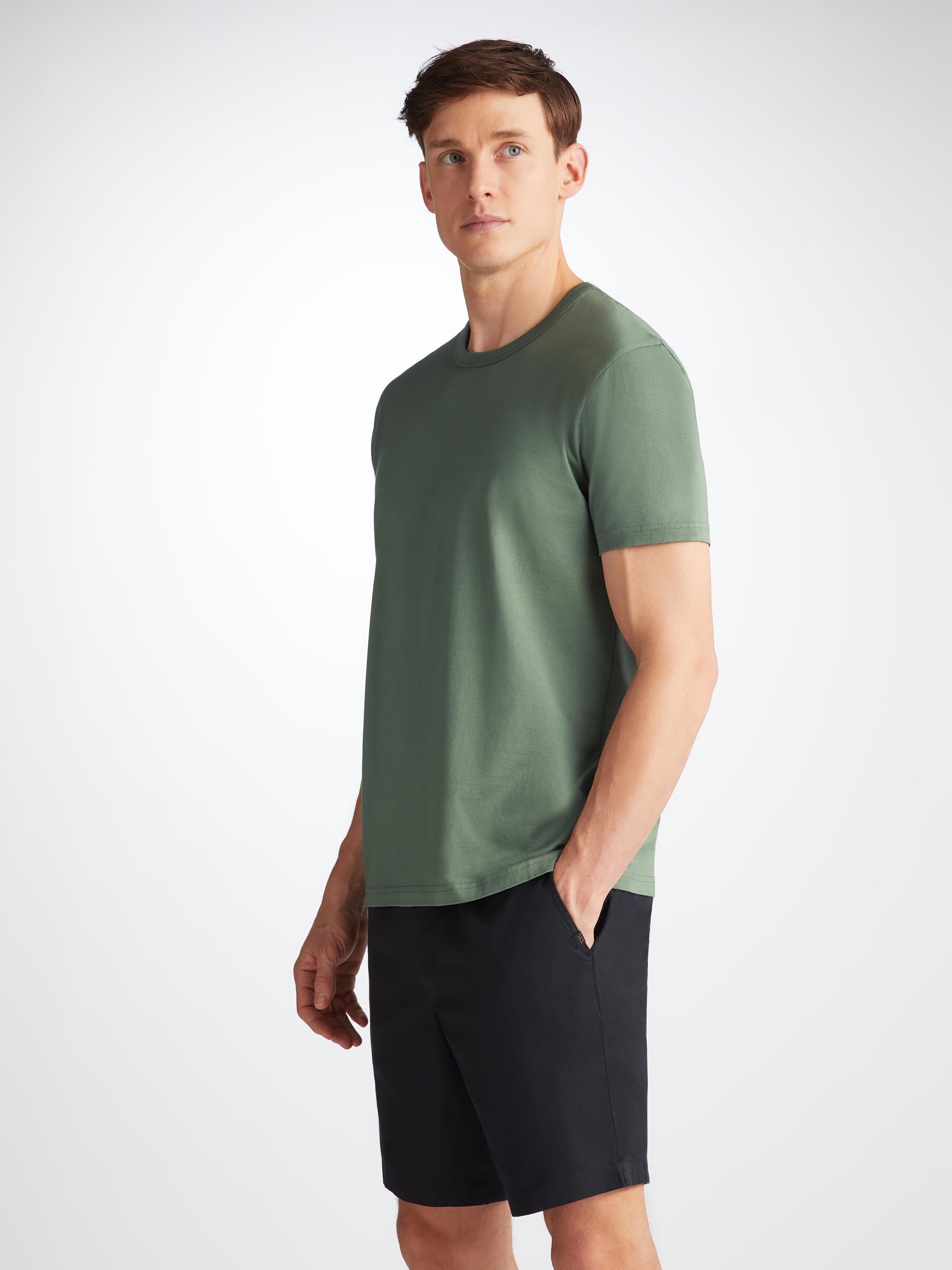 Shop Derek Rose Men's T-shirt Barny Pima Cotton Soft Green