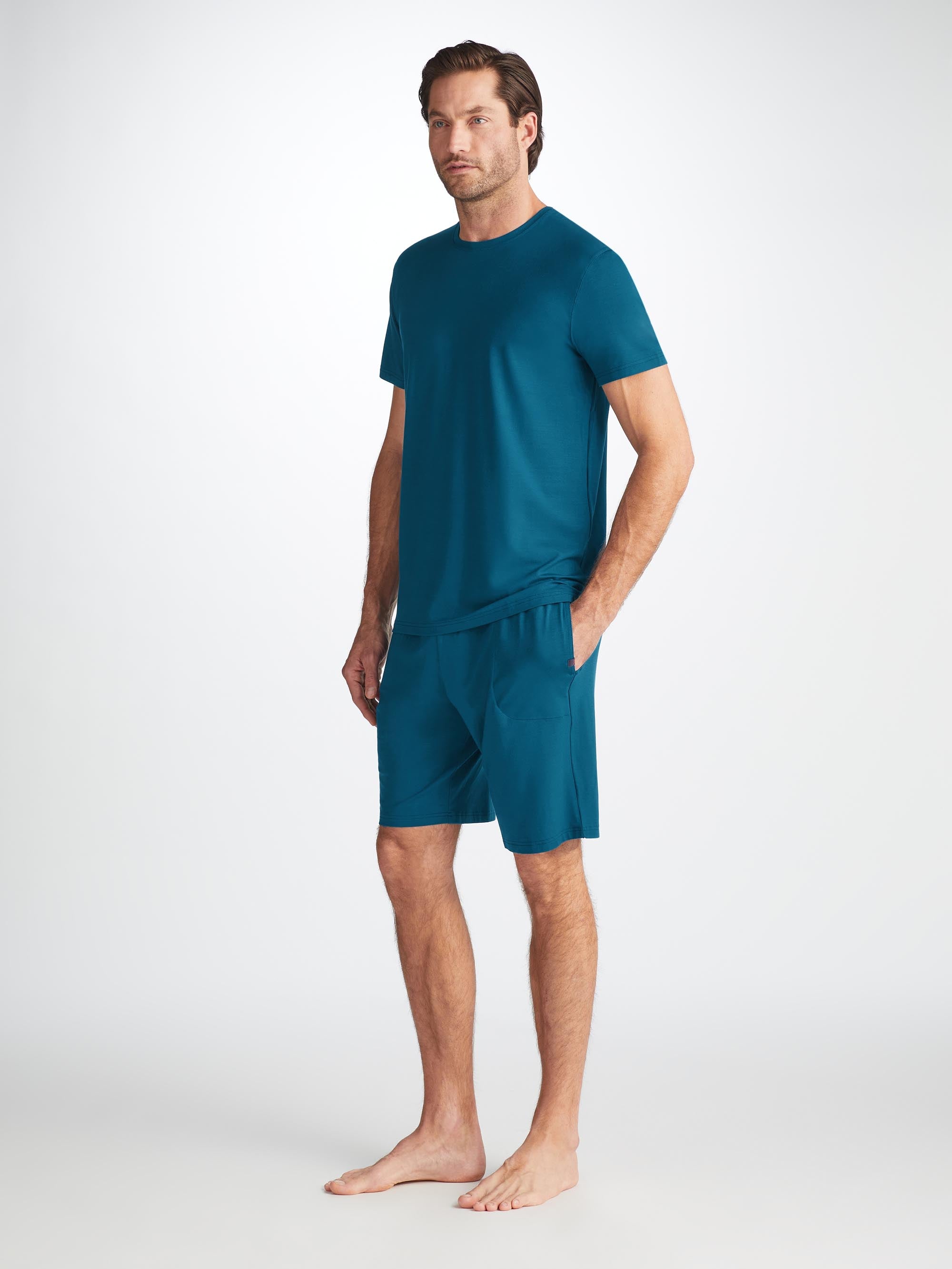 Shop Derek Rose Men's Lounge Shorts Basel Micro Modal Stretch Poseidon Blue