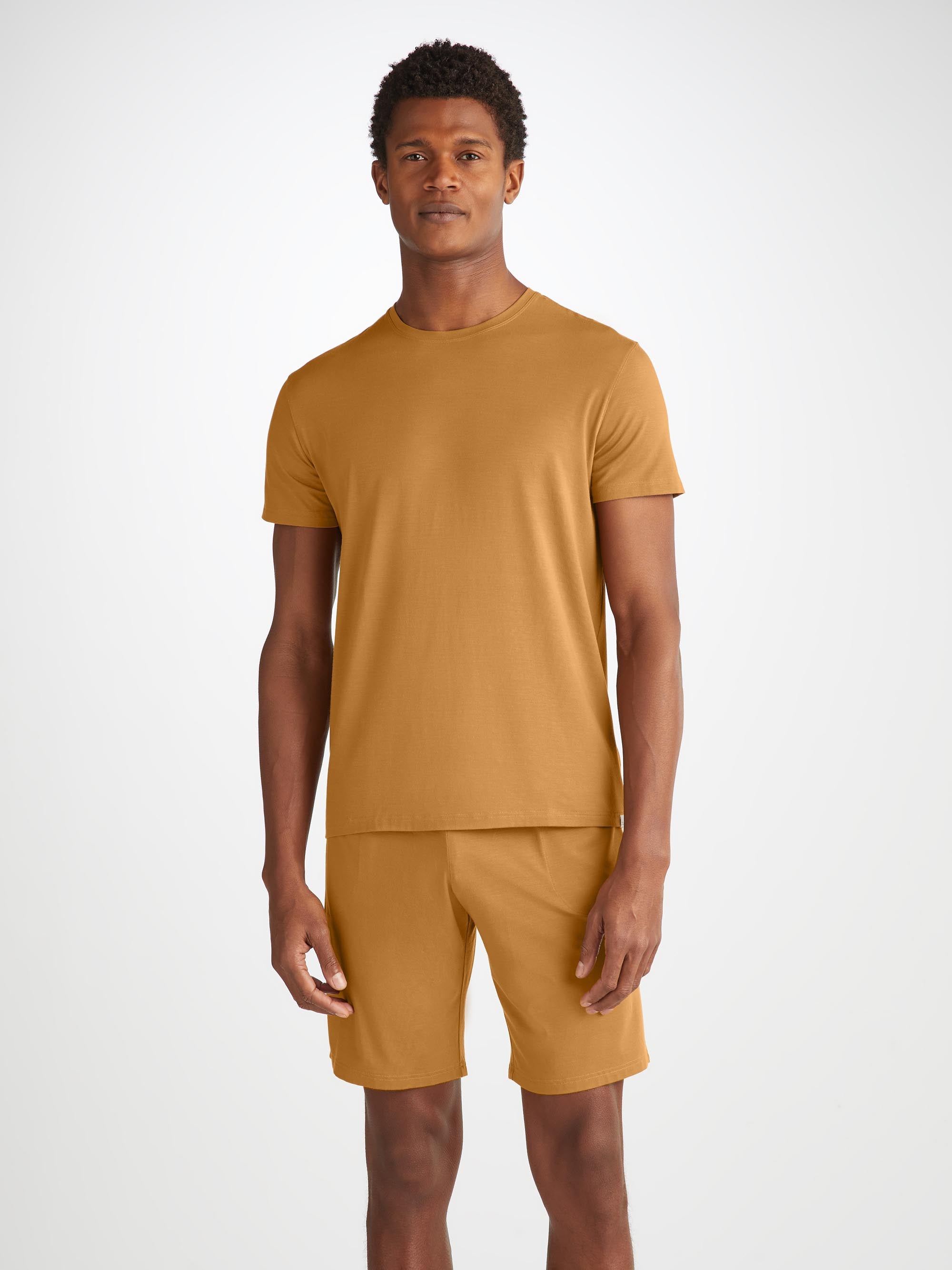 Derek Rose Men's Lounge Shorts Basel Micro Modal Stretch Gold In Brown