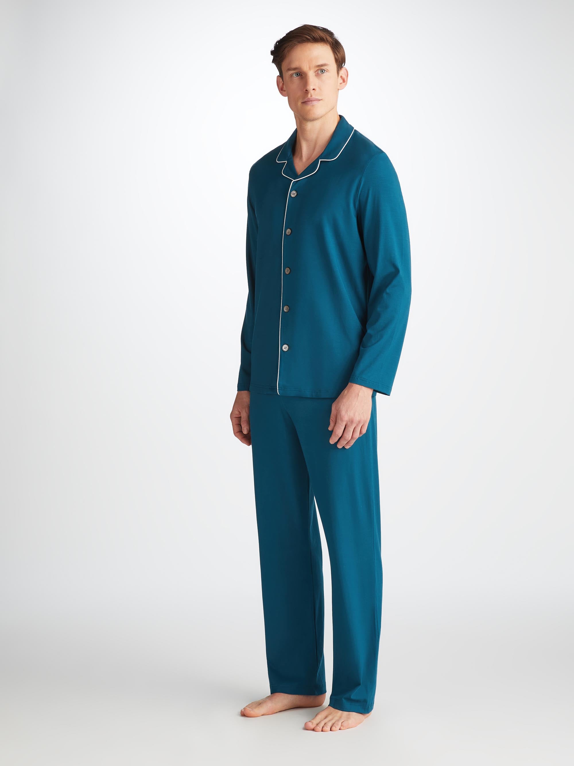 Shop Derek Rose Men's Pyjamas Basel Micro Modal Stretch Poseidon Blue