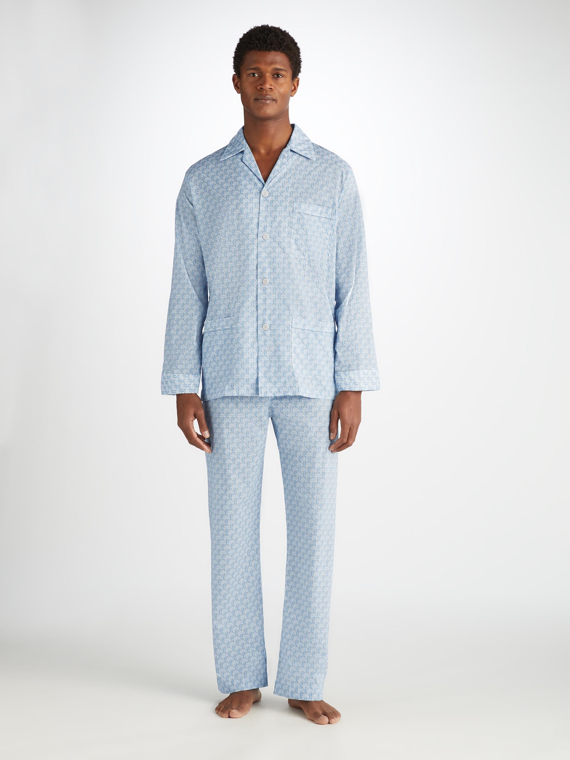 Shop Derek Rose Men's Classic Fit Pyjamas Ledbury 72 Cotton Batiste Blue