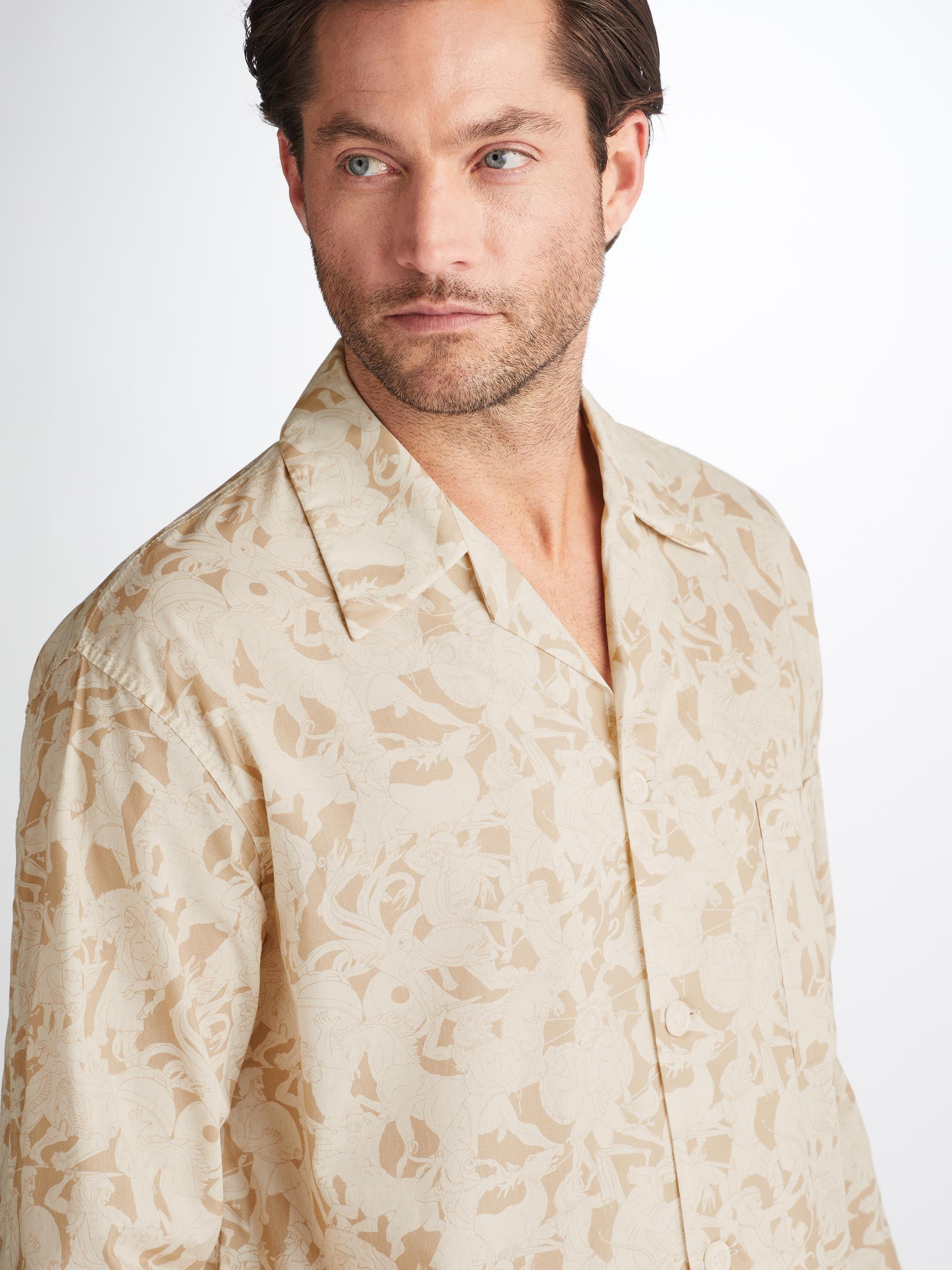 Shop Derek Rose Men's Classic Fit Pyjamas Ledbury 73 Cotton Batiste Sand