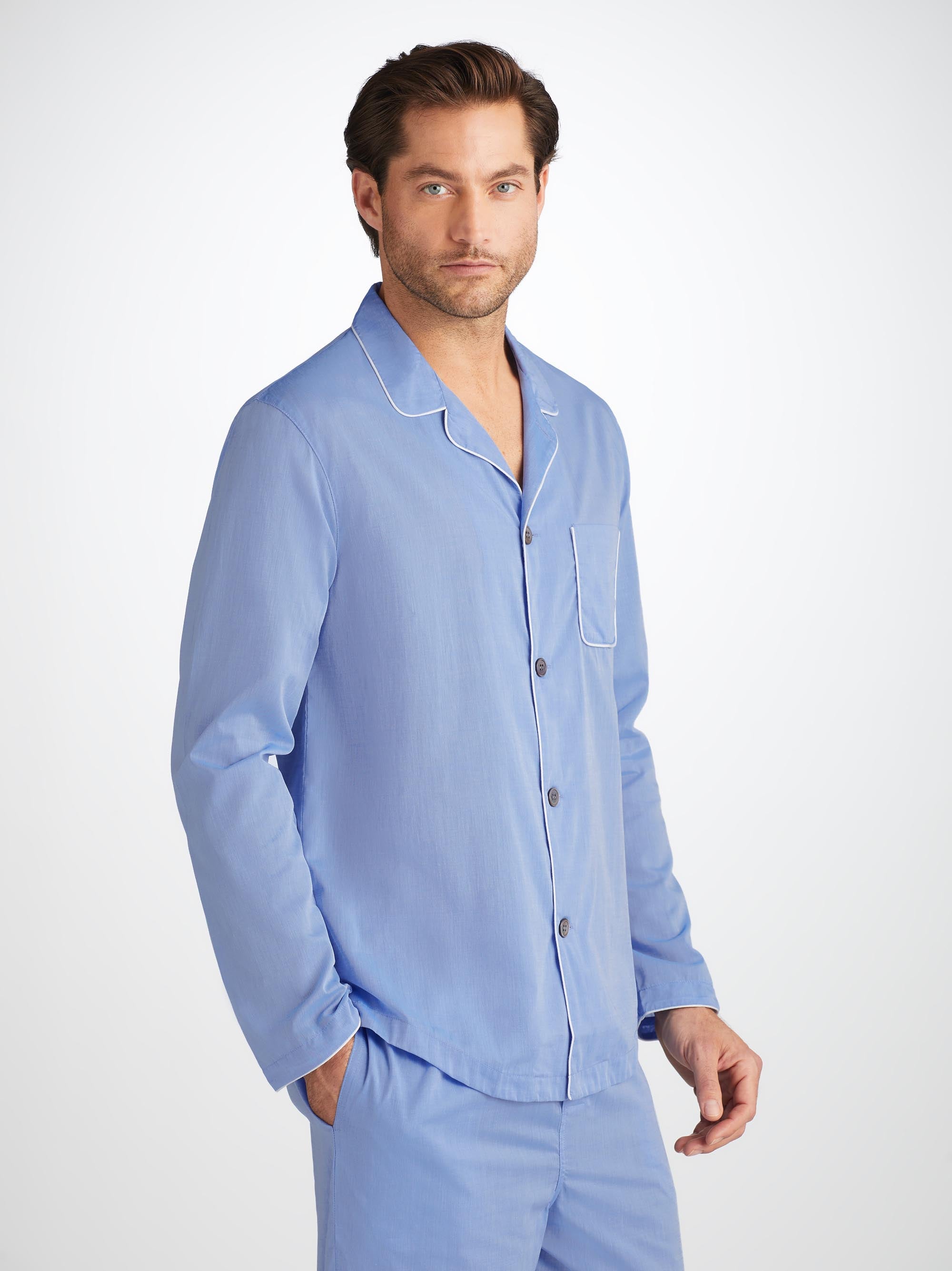 Shop Derek Rose Men's Modern Fit Pyjamas Amalfi Cotton Batiste Blue