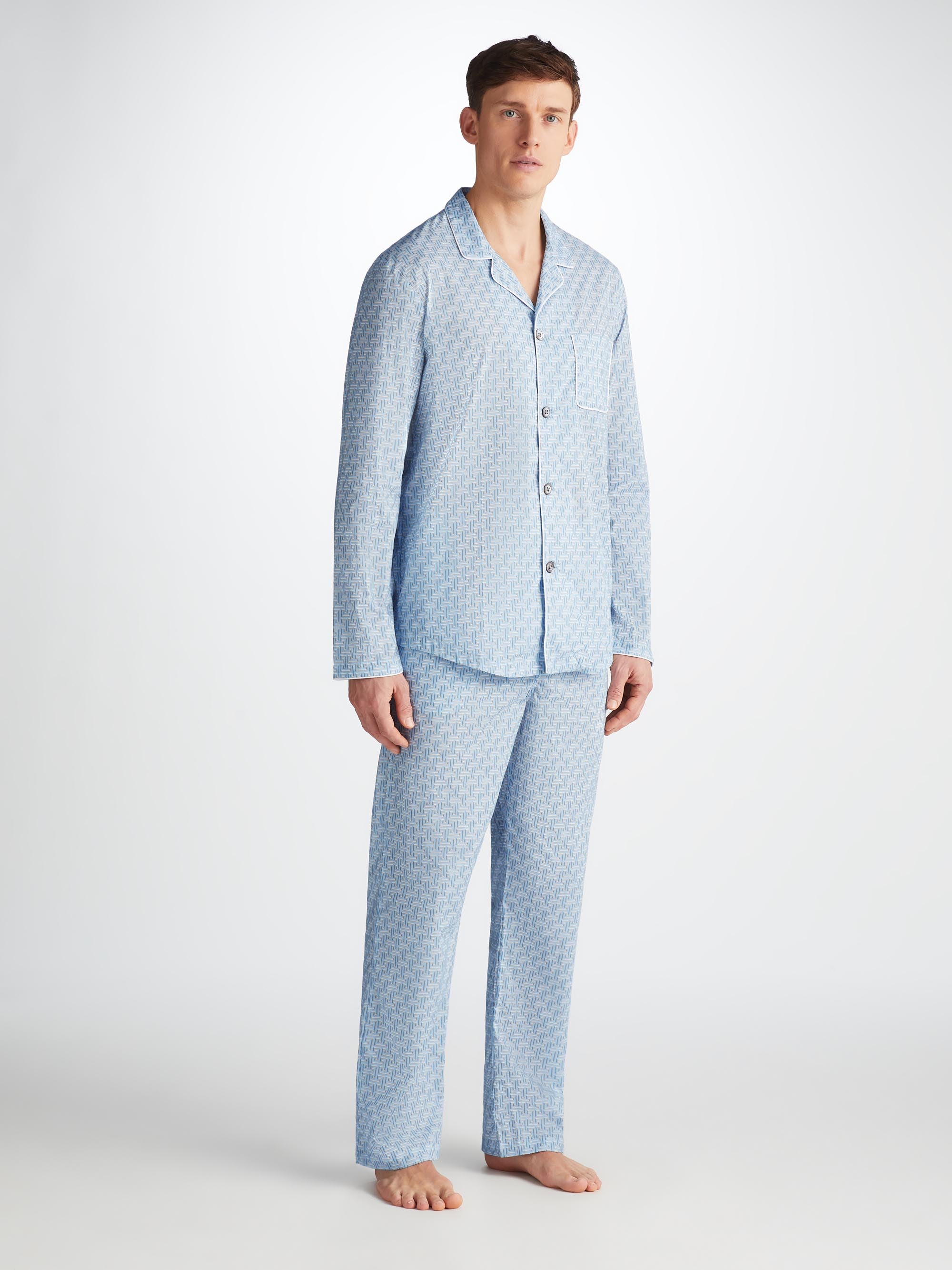 Shop Derek Rose Men's Modern Fit Pyjamas Ledbury 72 Cotton Batiste Blue