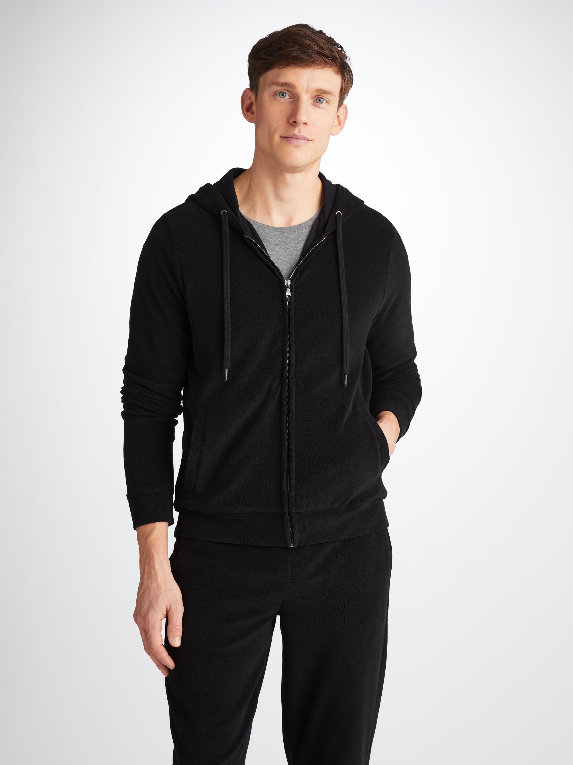 Shop Derek Rose Men's Hoodie Isaac Terry Cotton Black