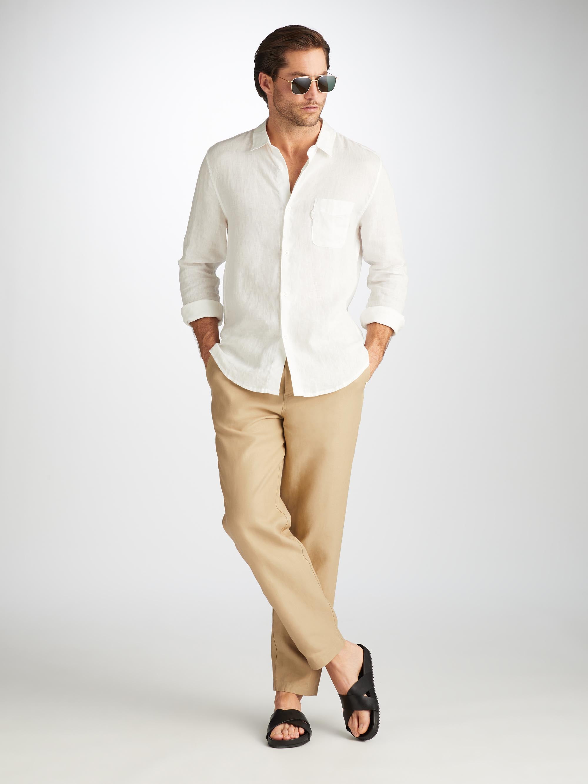 Shop Derek Rose Men's Trousers Sydney Linen Sand