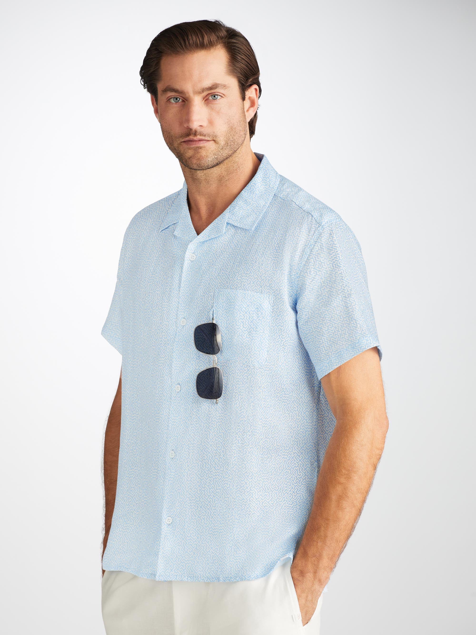 Shop Derek Rose Men's Shirt Milan 24 Linen Blue