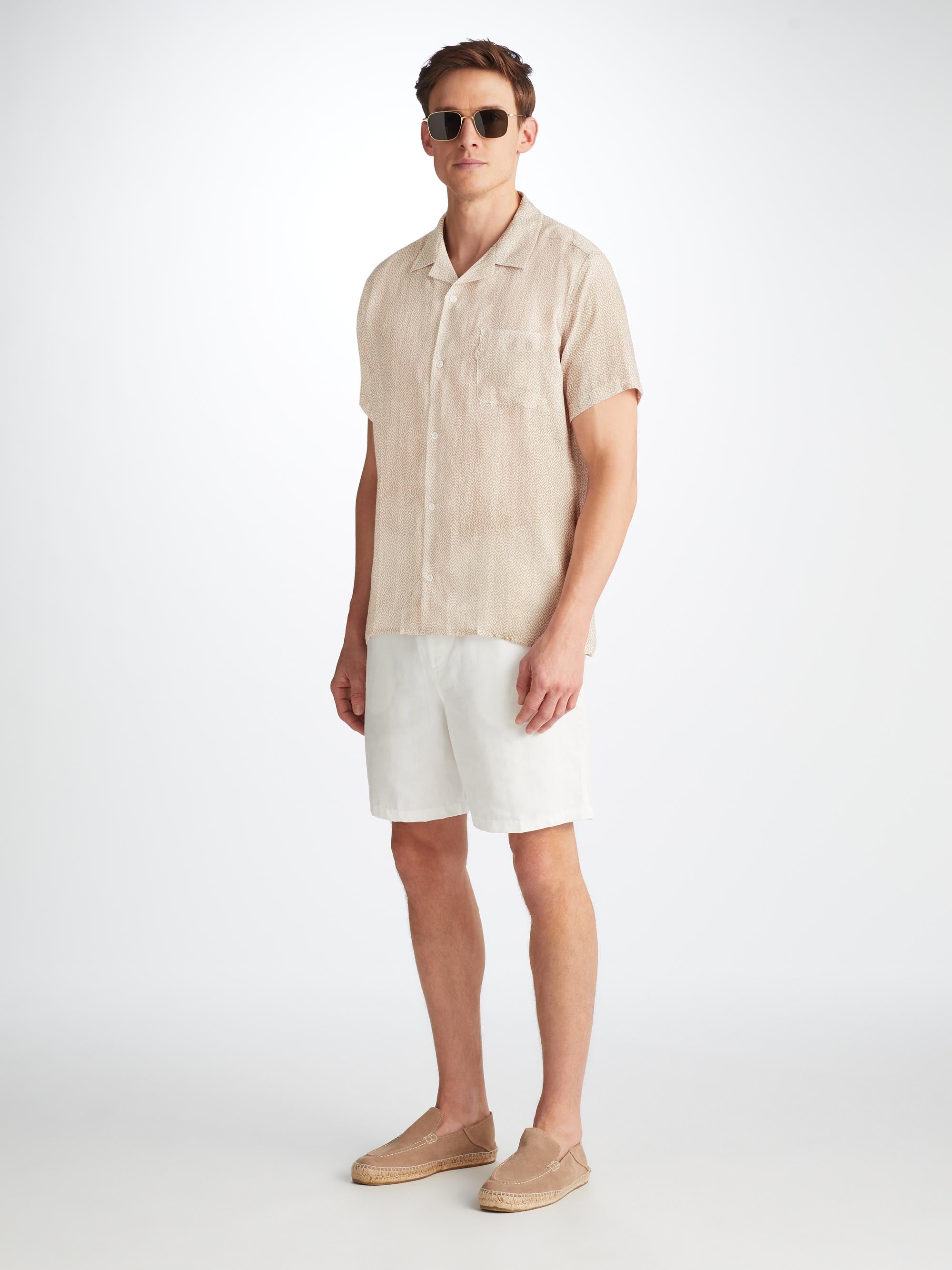 Shop Derek Rose Men's Shirt Milan 24 Linen Sand