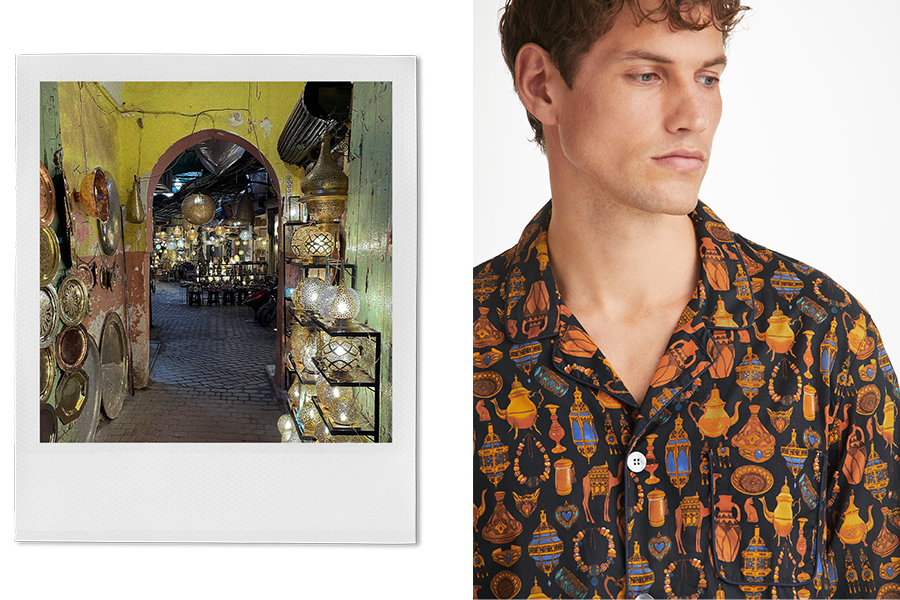 Polaroid of Moroccan market and printed pyjamas