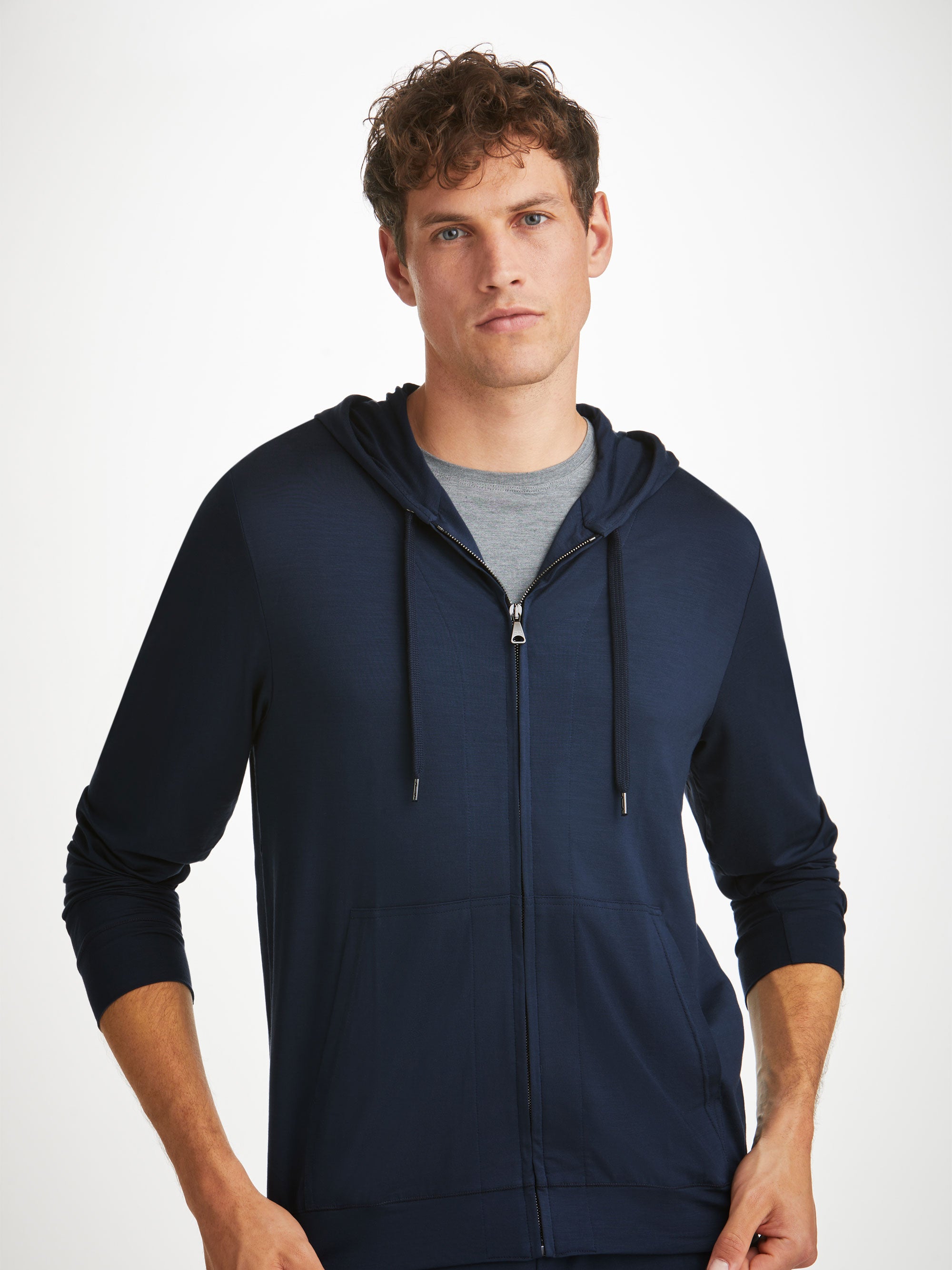 Derek Rose Men's Hoodie Basel Micro Modal Stretch Navy