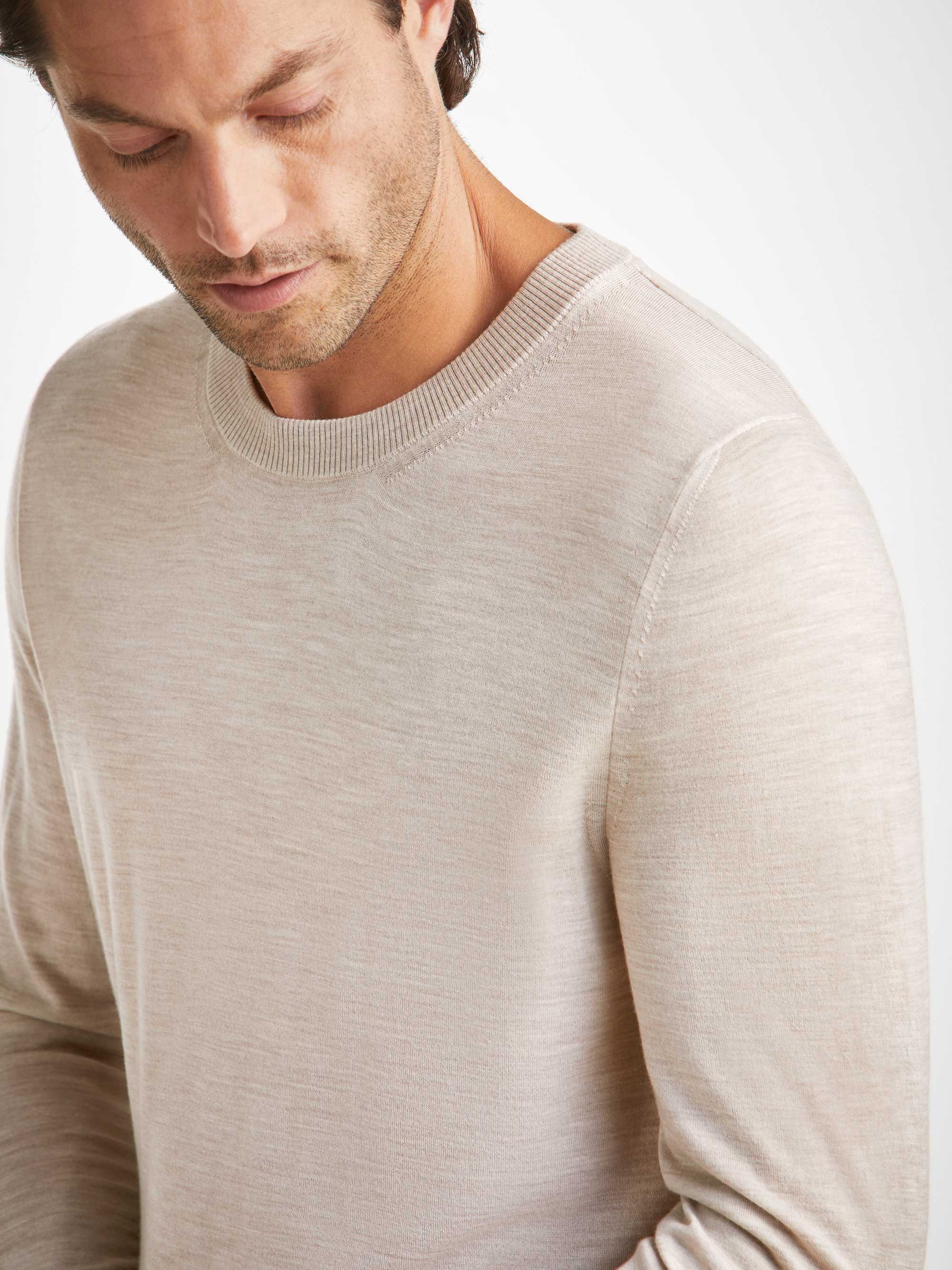 Derek Rose Men's Sweater Orson Merino Wool Oat