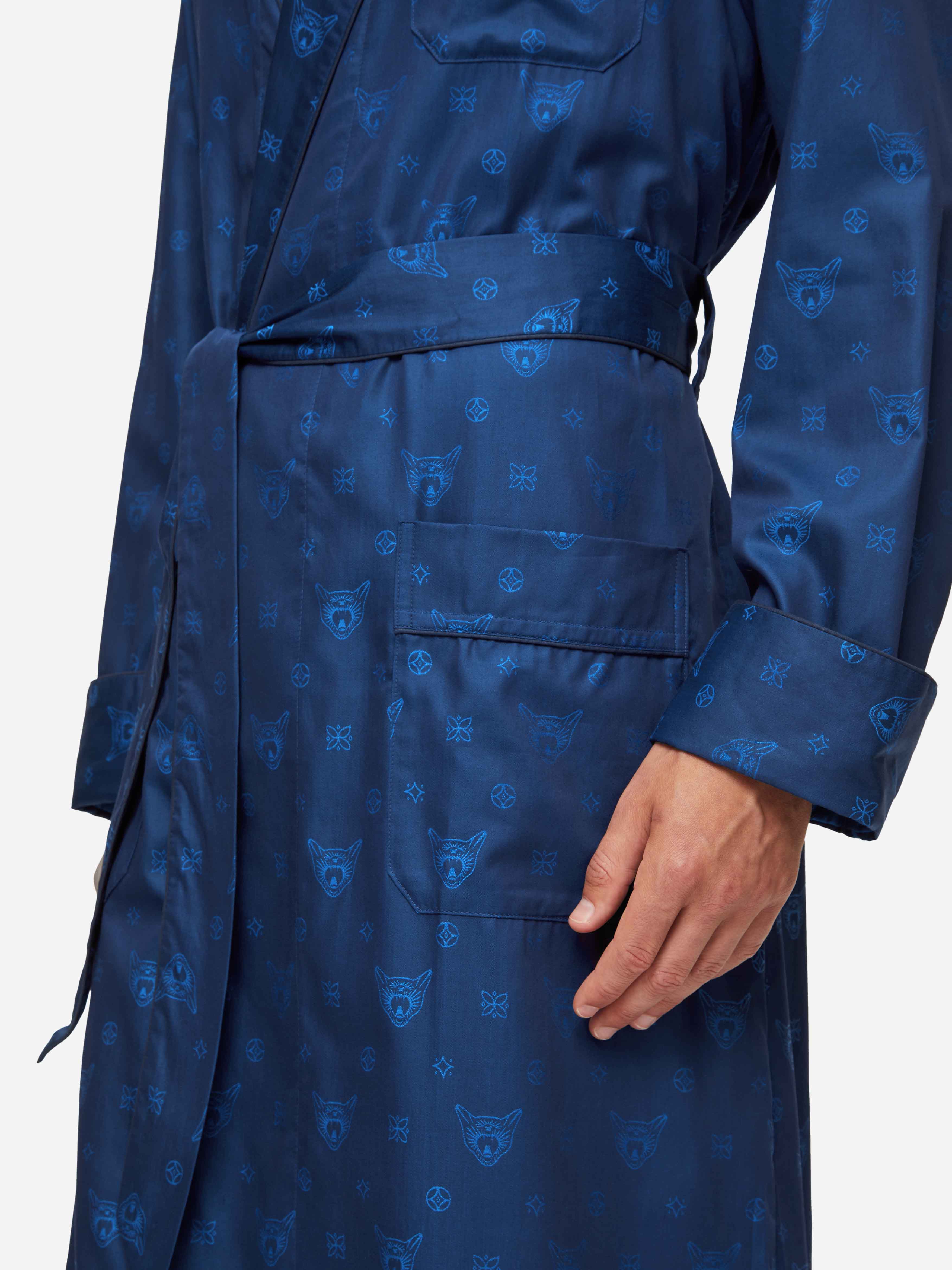 Banket Afscheiden geluid Derek Rose Men's Dressing Gown Paris 24 Cotton Jacquard Navy | ModeSens