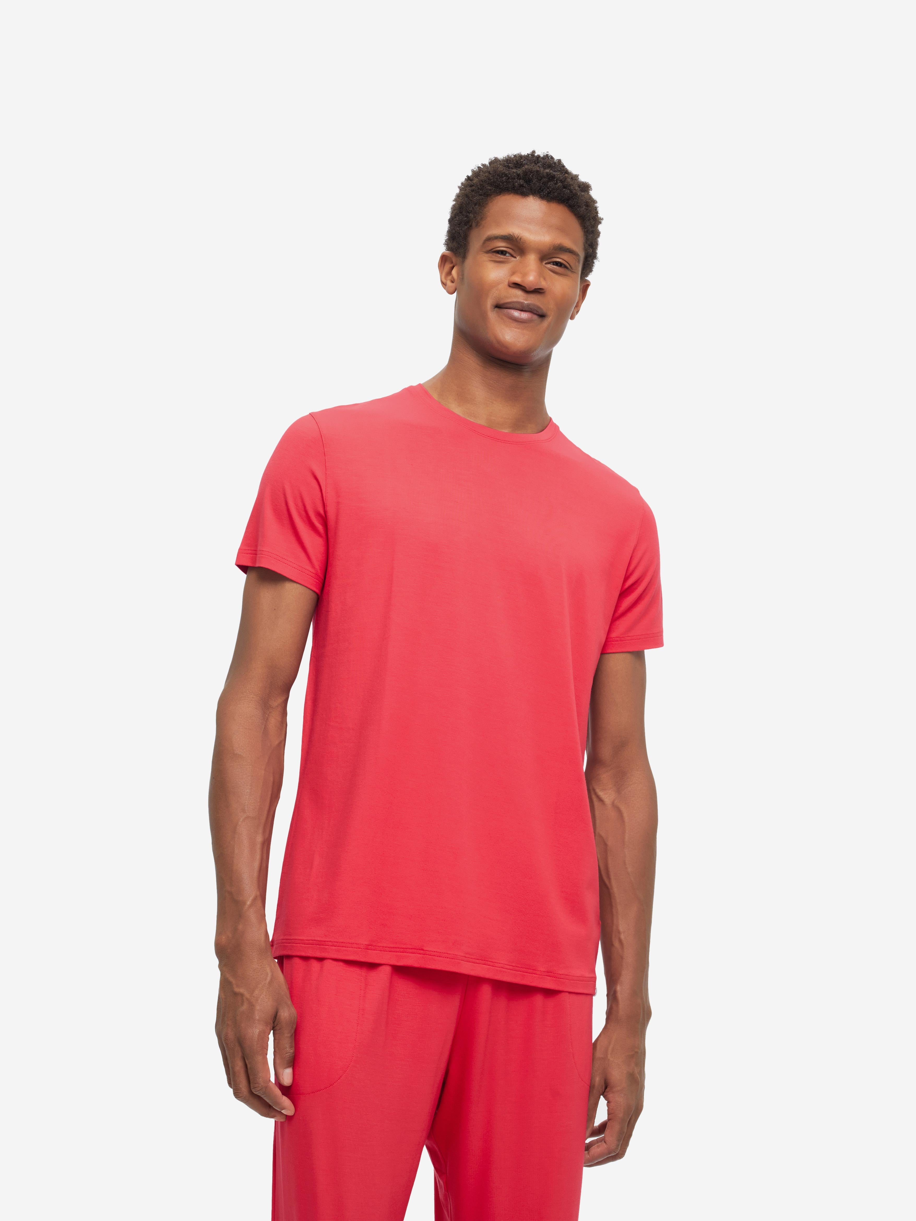 Derek Rose Men's T-Shirt Basel Micro Modal Stretch London Red