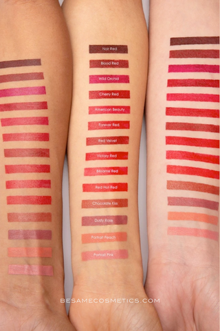 Bésame red lipstick shades swatches