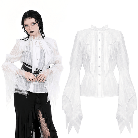 Victorian-Inspired White Lace Blouse for Women.