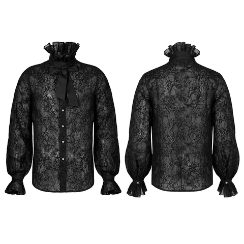 Elegant Gothic Dark Textured Shirt with Ruffle Accents.