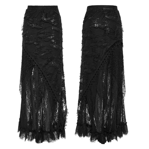 Embrace the Gothic Chic: Ripped Mesh and Lace Skirt for Lady.