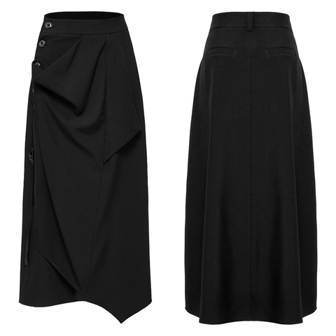 Fashion-Forward Asymmetric Drape and Buckle Skirt.
