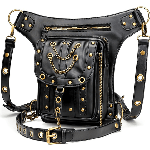 Unisex Biker Chic - Chain-Embellished Messenger Bag.