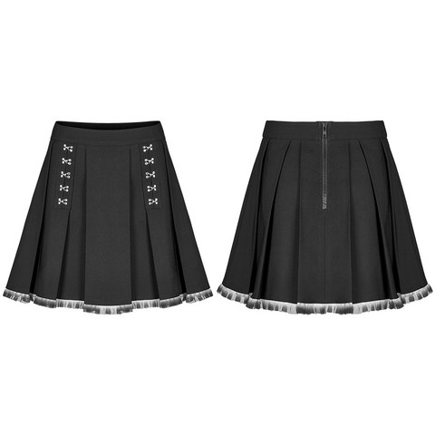 Chic Pleated Skirt with Buckle and Gradient Lace.