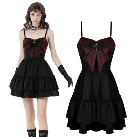 Dark Web Sweetheart Dress: Black And Red Gothic.