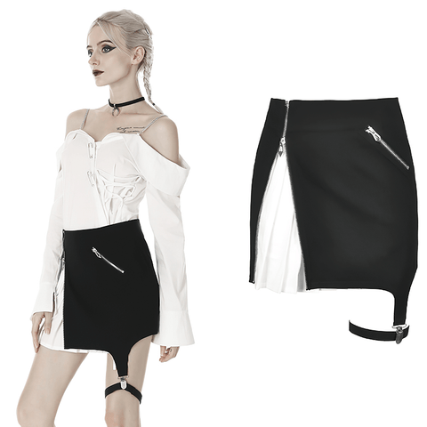 Gothic Black and White Pleated Skirt for Women.